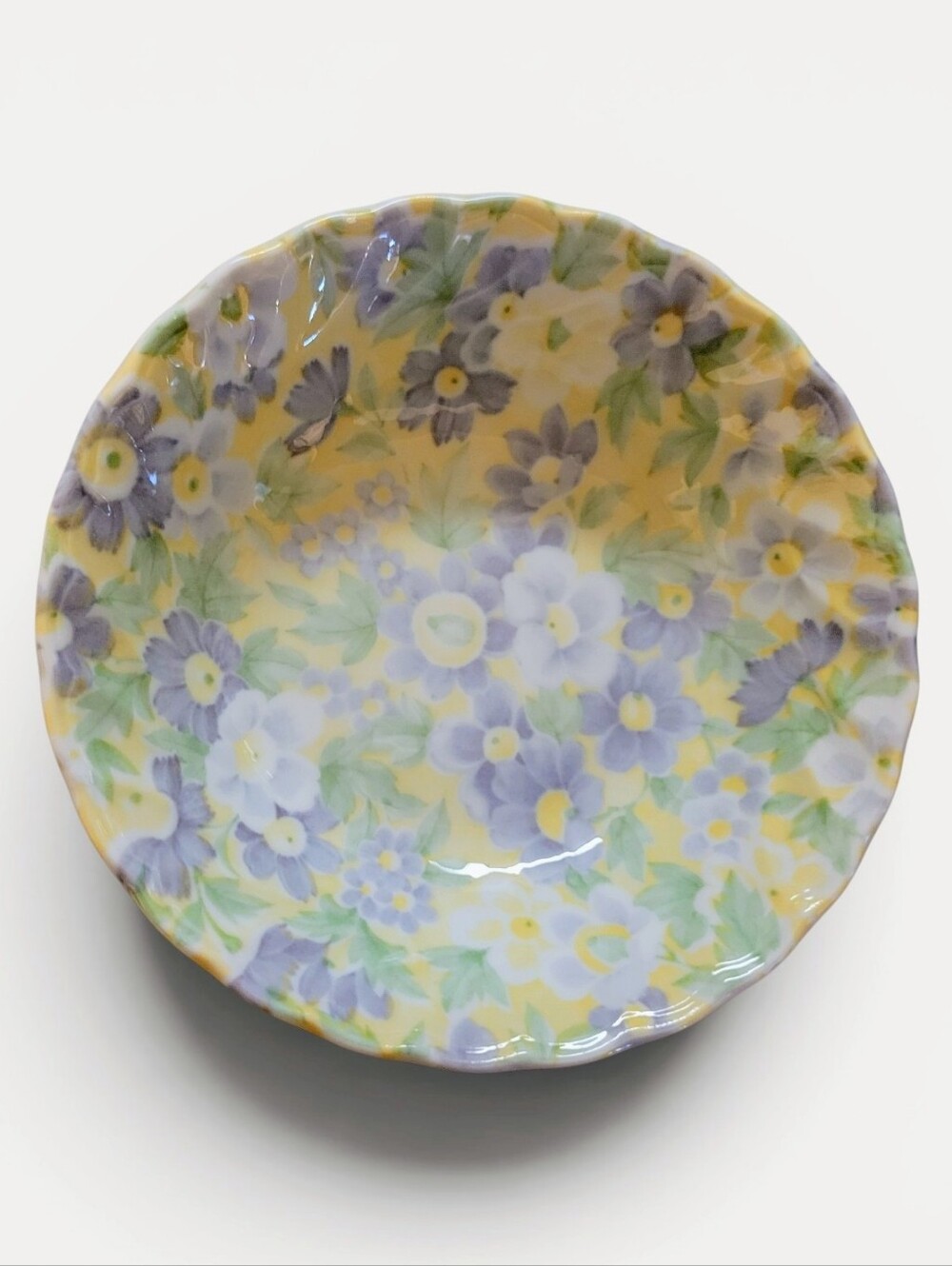 5-Pc Roman's Flower Dessert Bowl Set by Tono, Japan, Purple, Green, Yellow, EUC
